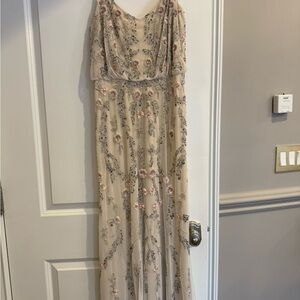 Elegant Beige Embroidered Evening Dress